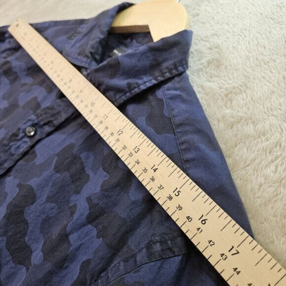 Ralph Lauren Black Label Shirt Blue Camouflage Long Sleeve (Measurement Photos) - Picture 6 of 10